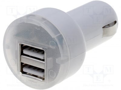Зарядно за автомобилна запалка CAR-313 Автомобилно захранване; USB A гнездо x2; бял